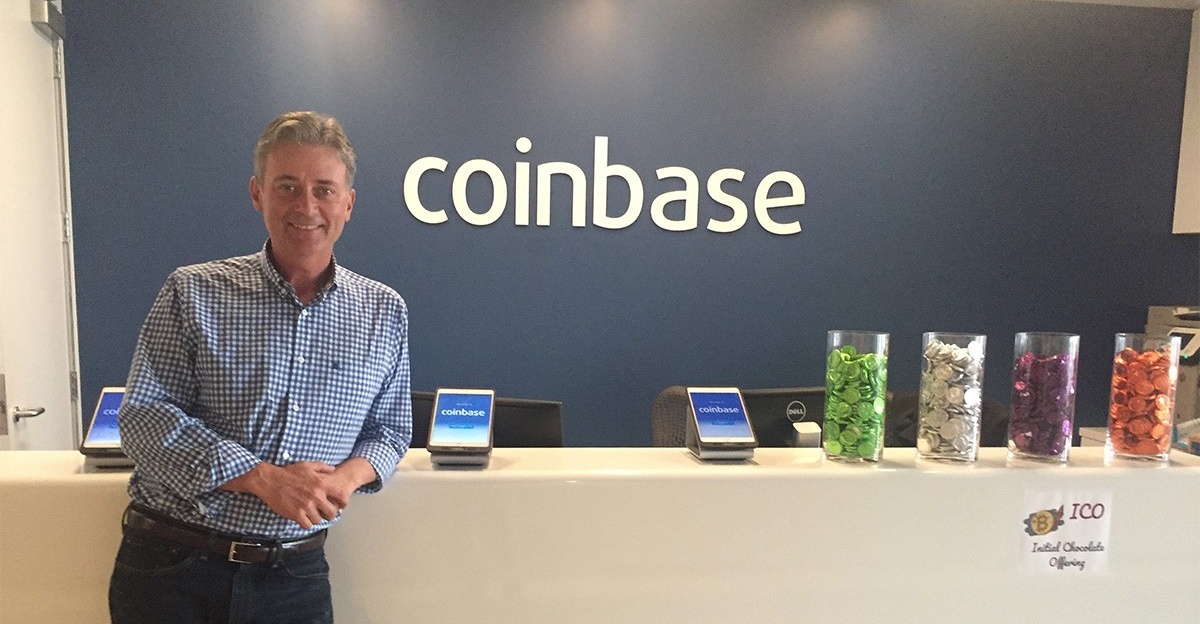 Zoom image: Tim Laehy, BS ’84, MBA ’85, at the Coinbase offices in San Francisco. 