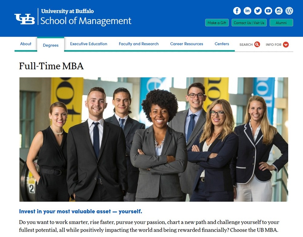 Screenshot of the new UB MBA web landing page. 