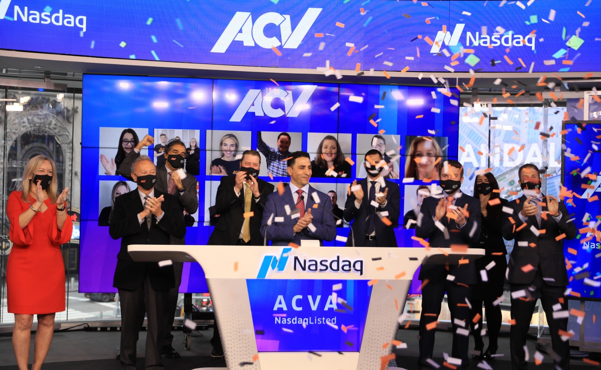 George Chamoun celebrates ACV's IPO at the Nasdaq with his team. 