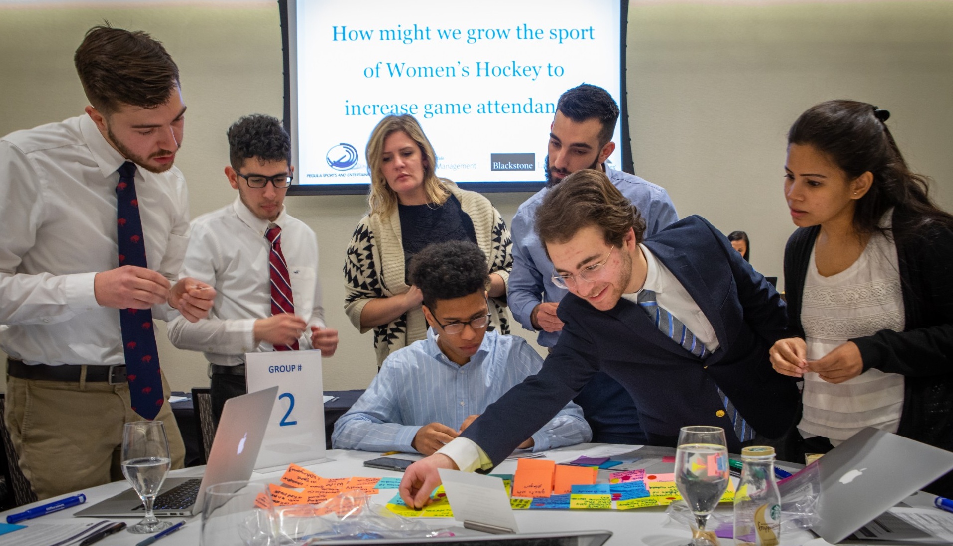 UB Students participated in an Innovation Sprint sponsored by UB’s Blackstone LaunchPad powered by Techstars at the Buffalo Marriott Harborcenter. They worked on ideas for how to increase attendance for teams in the National Women’s Hockey League (NWHL). Photographer: Douglas Levere. 