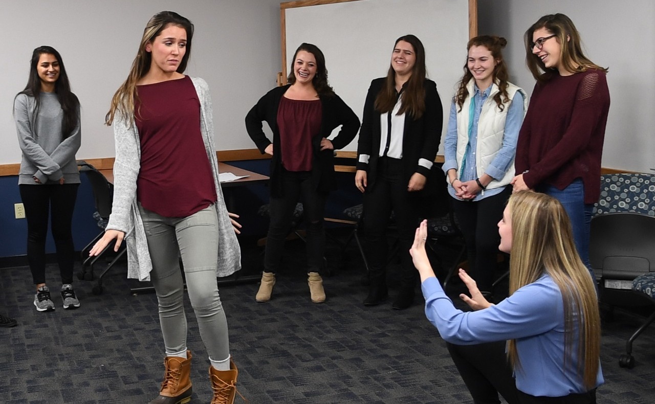 Zoom image: During one meeting last fall, Women in Management club members participated in an improv workshop. 